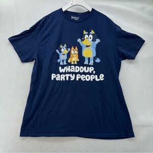 Adult Bluey T-shirt Bandit Heeler Bingo Whaddup, Party People Navy size XL